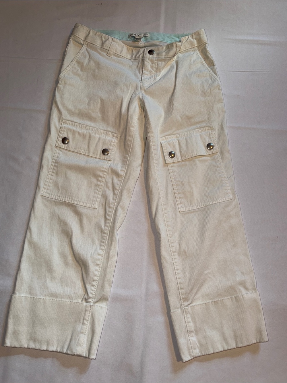Banana Republic Off White Denim Cuffed Cargo Corduroy Capris Women's Size 2